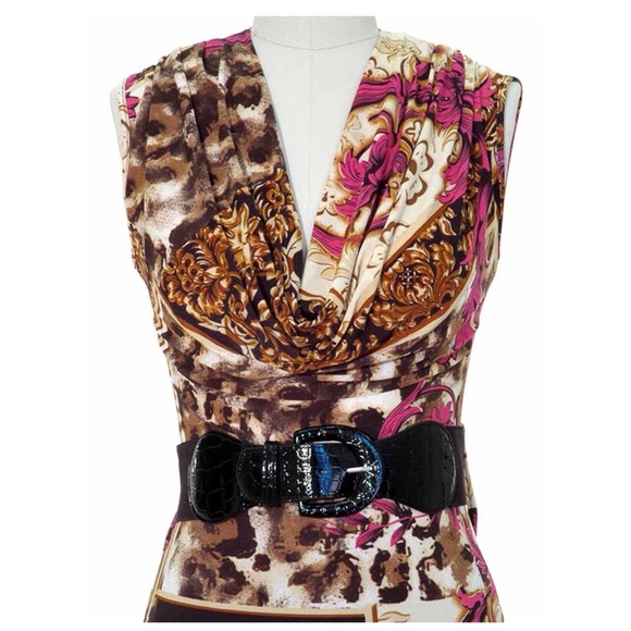 Multicolor Print Short Mini Dress/Draped Neckline - Picture 2 of 8